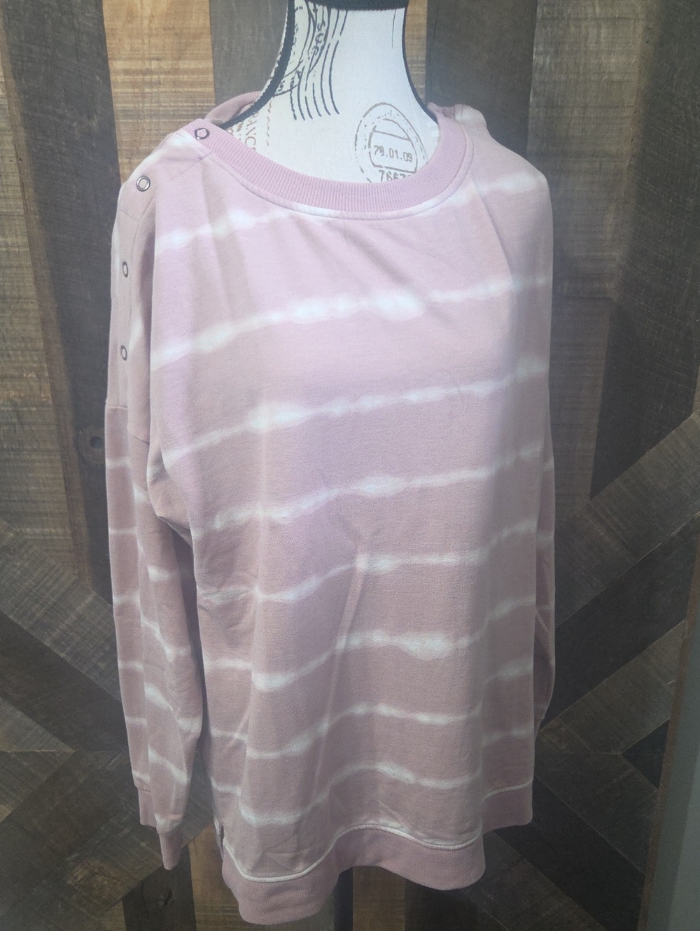 Maurices Pink and White Tie-Dye Snap-Shoulder Sweatshirt